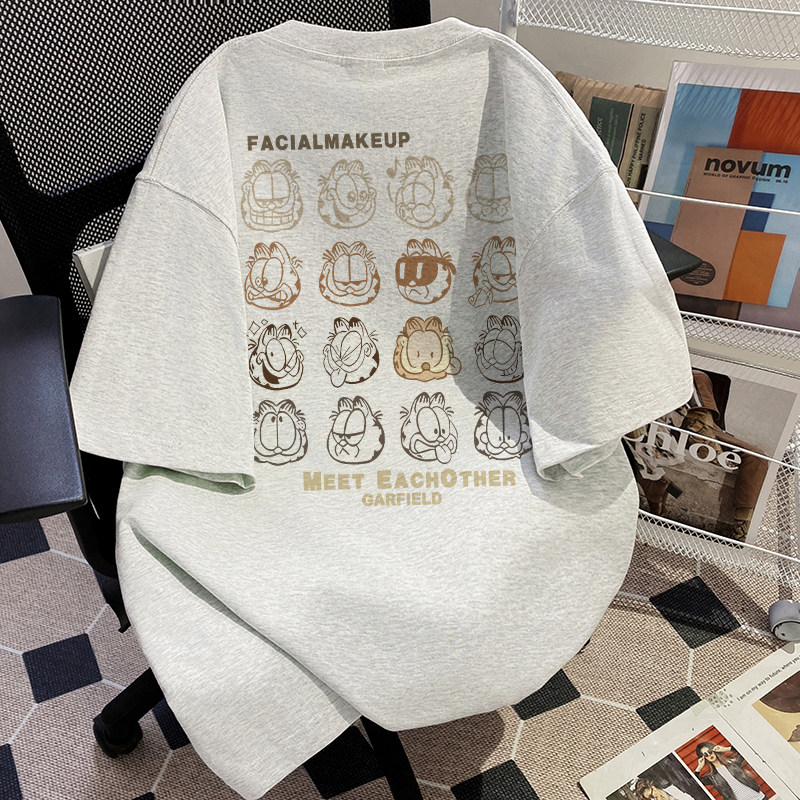 广州十三行外贸出口~卡通猫头纯棉短袖t恤男女夏季大码宽松上衣服