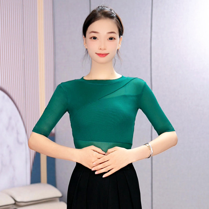 绚悦拉丁舞演出服修身圆领显瘦摩登舞连体上衣时尚女装练功连体衣