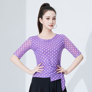 摩登舞舞服上衣女2025新款波点练功服跳舞交际舞时尚广场舞舞衣