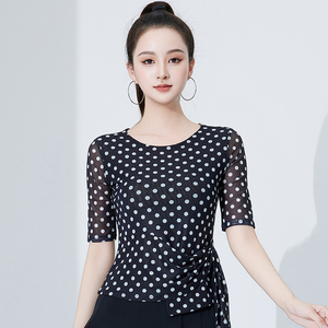 0吉特巴跳交谊舞服网纱上衣中长袖拉丁舞练功服摩登舞形体训练服