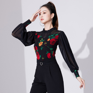 纤芸国标舞上衣新款女成人拉丁舞上装交谊舞蹈练功服练习服吉特巴