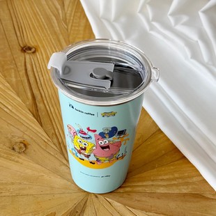 适配【同款】瑞幸咖啡X海绵宝宝冷变杯冷水杯500ml款配件吸管杯盖