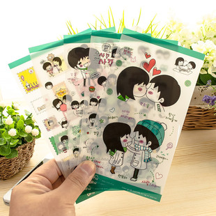 韩国创意卡通情侣透明贴纸甜蜜嘻哈女孩手账相册DIY装 饰贴纸5张入