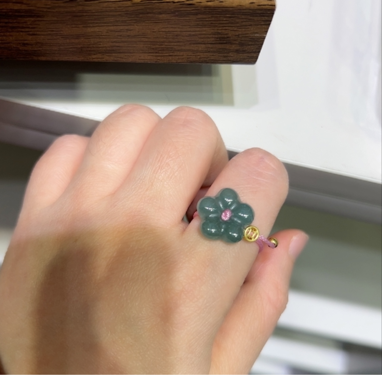 天然翡翠A货蓝水有钱花戒指本命年手链手绳手工编织礼物