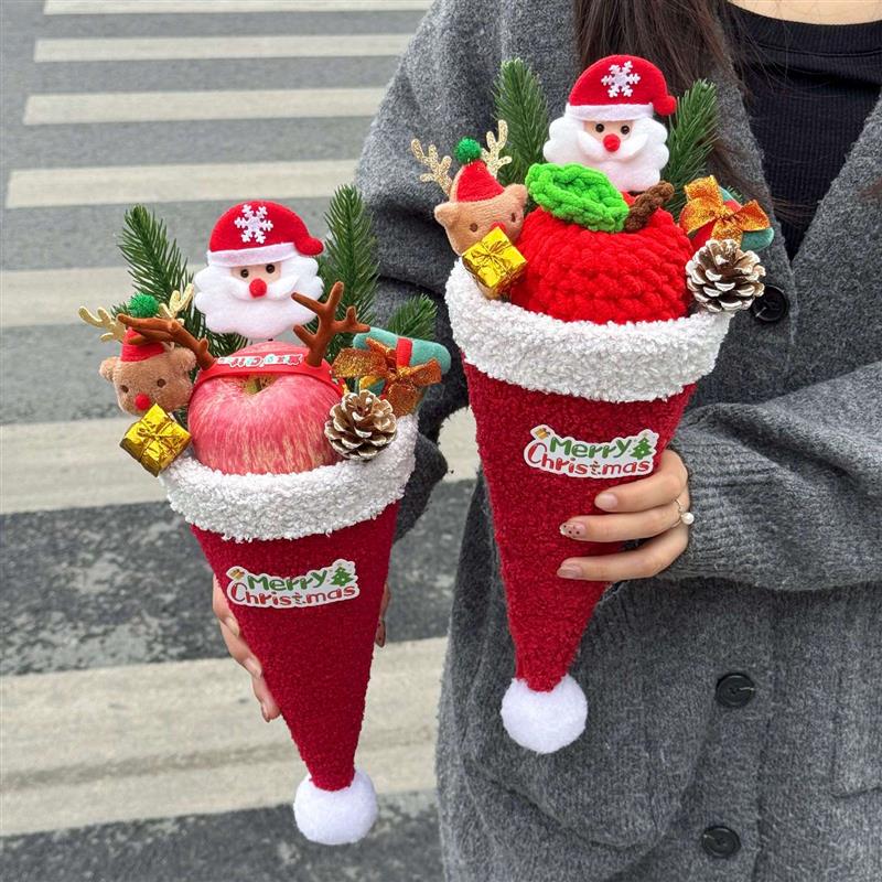 创意圣诞节礼物圣诞老人针织苹果送女友送闺蜜甜筒花束平安夜礼物