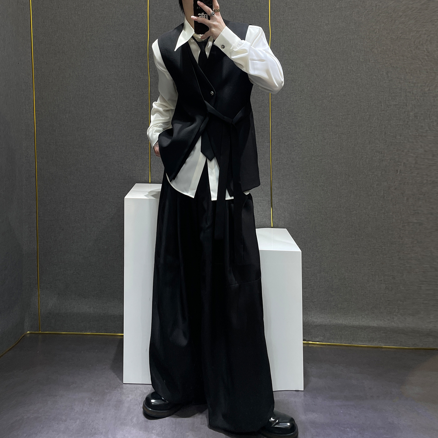 高级感西装马甲套装男小众设计感