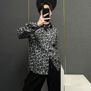 衬衣男士 ins高级感豹纹衬衫 上衣痞帅印花网红同款 宽松长袖 男韩版