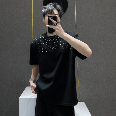 高级设计感镶钻满天星短袖t恤男