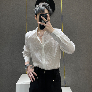 高级感条纹防晒长袖 新款 衬衫 夏季 痞帅宽松垫肩百搭衬衣 男士 鹿鹿