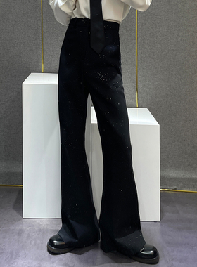 鹿鹿/小众细闪亮片满天星黑色西裤男士垂坠感高级感直筒微喇叭裤