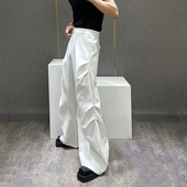 微喇cleanfit阔腿长裤 男美式 小众褶皱分割设计垂感黑色西裤 鹿鹿