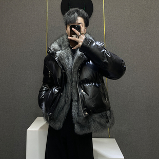 PU皮毛领棉衣加厚时尚 新品 保暖棉服 假两件座山雕外套男冬季 鹿鹿