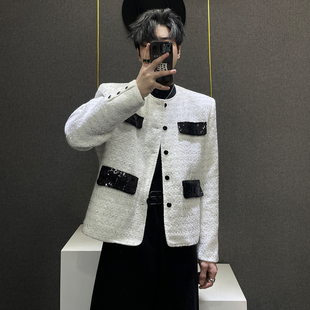 鹿鹿 夹克 小众复古贵气亮片小香风外套男高级设计感轻奢垫肩短款