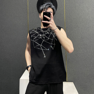 素重工烫钻背心男宽松圆领无袖 潮牌星座元 T恤男百搭 夏季 2025新品