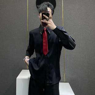 衬衣 男高级感内搭痞帅免烫长袖 鹿鹿 小众金属领带设计感垫肩衬衫