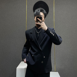 宽松高级感黑色休闲西服潮流 外套男秋季 鹿鹿 小众轻奢设计感西装