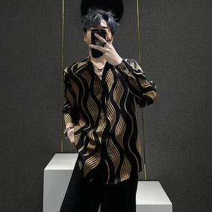 痞帅高级感宽松潮牌冰丝垂感长袖 男款 衬衣 设计感印花衬衫 2025新品