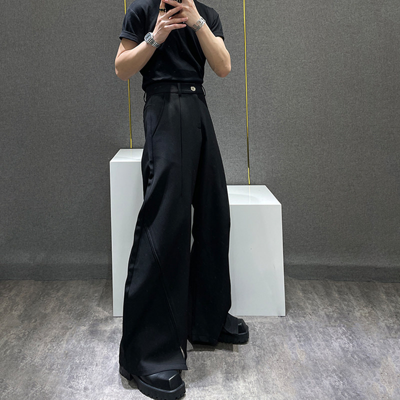 美式简约黑色弯刀西裤男士小众图片