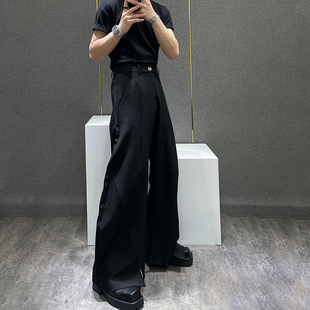 小众高级感垂坠感宽松阔腿休闲裤 鹿鹿 男士 简约黑色弯刀西裤 美式