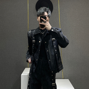 鹿鹿 男高级感痞帅机车服夹克外套 小众设计感重工皮衣小香风套装