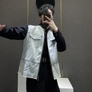 鹿鹿 复古痞帅水洗小香风牛仔拼接撞色垫肩夹克男高级感百搭外套