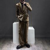 英伦风高级感西服套装 两件套 垫肩外套阔腿裤 男士 秋冬休闲丝绒西装