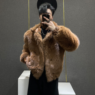 新品 鹿鹿 冬季 大衣男士 双面穿皮草外套 小众高级设计感座山雕短款