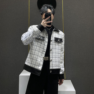 鹿鹿 潮牌宽松休闲百搭夹克 小众设计感格子小香风外套男春秋新款