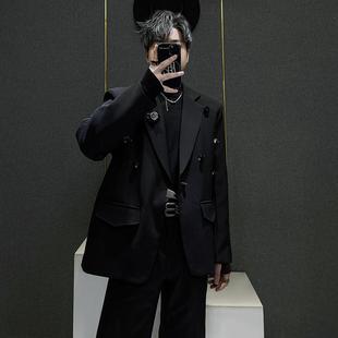 饰简约轻奢高级潮流西服上衣男 金属装 小众设计感垫肩西装 外套男士