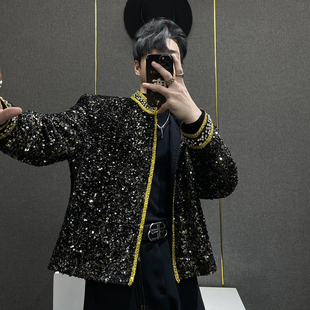 鹿鹿 外套高级感痞帅 小众轻奢高端设计亮片小香风外套男圆领短款