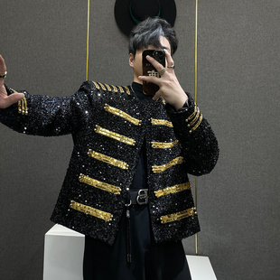 鹿鹿 舞台演出服高级感潮流外套男 宫廷风重工亮片夹克男高端短款