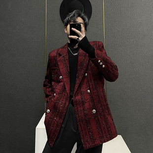 潮牌痞帅炸街宽松潮牌新年男装 高级感小香风亮片西装 外套男秋冬季
