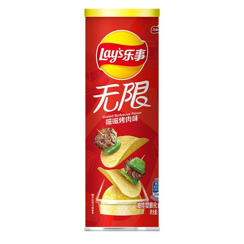 乐事（Lay's）无限薯片 零食 休闲食品 嗞嗞烤肉味104g罐装 膨化