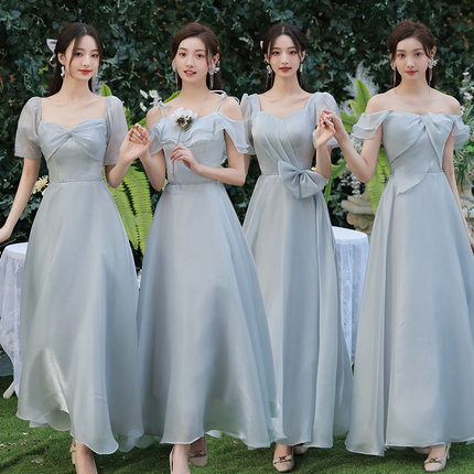 灰色伴娘服2024新款春季婚礼姐妹团仙气显瘦演出礼服裙女平时可穿