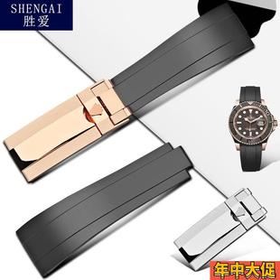 胜爱适配劳力士游艇表带短款代用116655探险者黑绿水鬼硅胶手表带