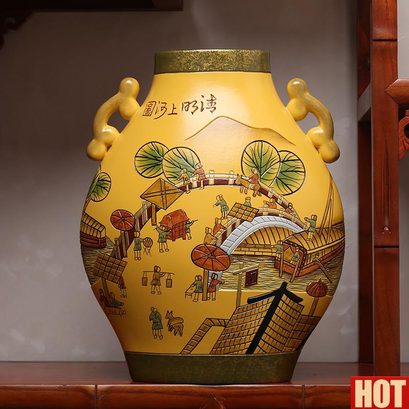 中式陶瓷办公室复古中堂摆件博h古架隔断旺运清明上河图家居饰品
