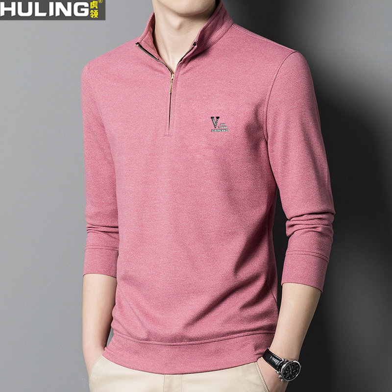 长袖T恤立领男士商务休闲百搭舒适透气中年男士纯棉POLO衫卫衣