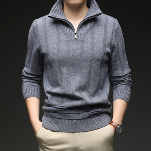 秋冬100羊毛衫男士高领新款毛衣潮流时尚半拉链保暖针织打底男装