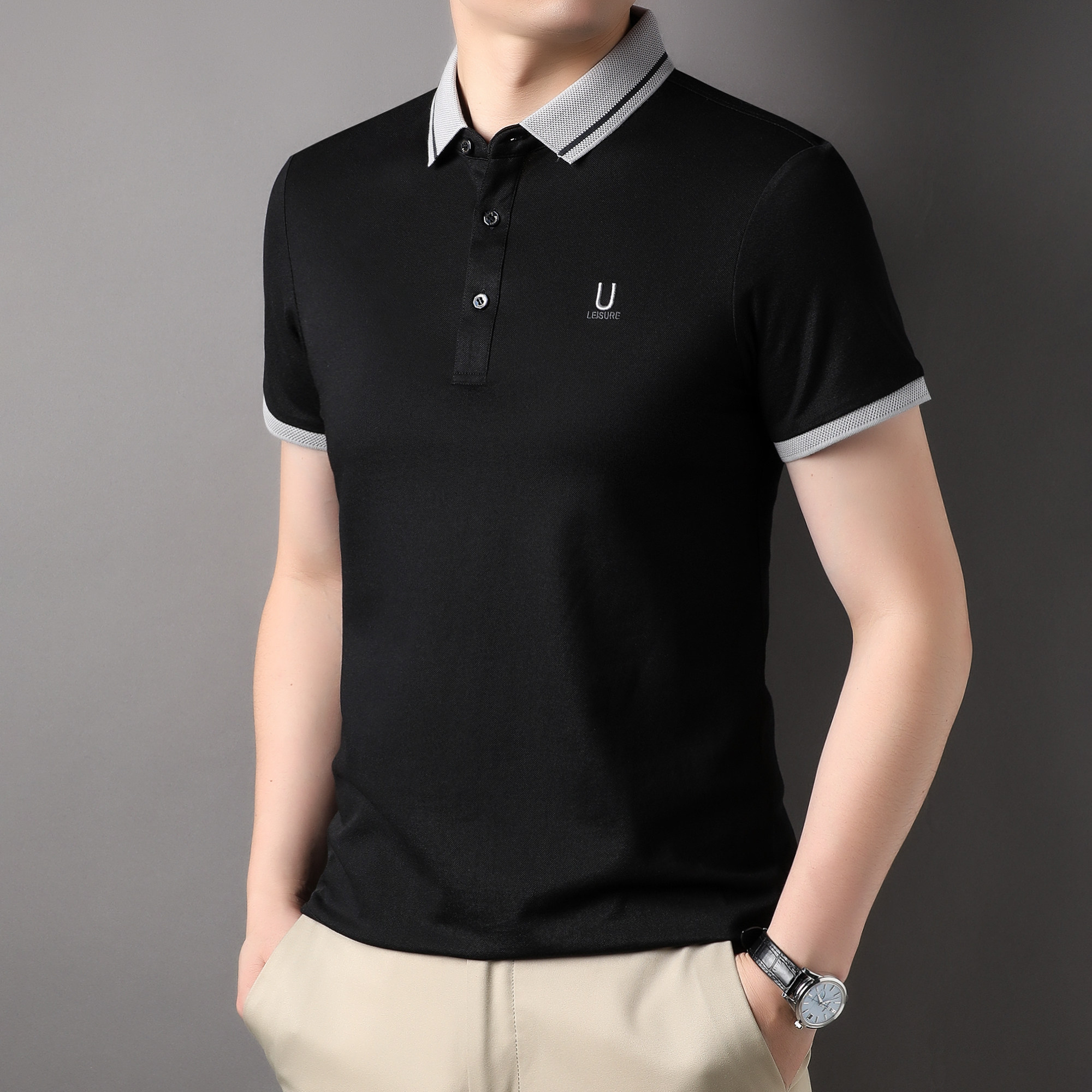 短袖T恤男士夏季纯棉免烫体恤半袖中年刺绣打底POLO衫爸爸上衣服