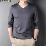 Мужской хлопковый демисезонный приятный телу лонгслив, V-образный вырез, свободный крой