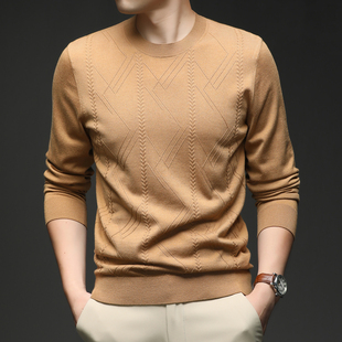 春秋季新款羊毛薄款男士毛衣中年爸爸休闲桑蚕丝针织衫男装上衣服