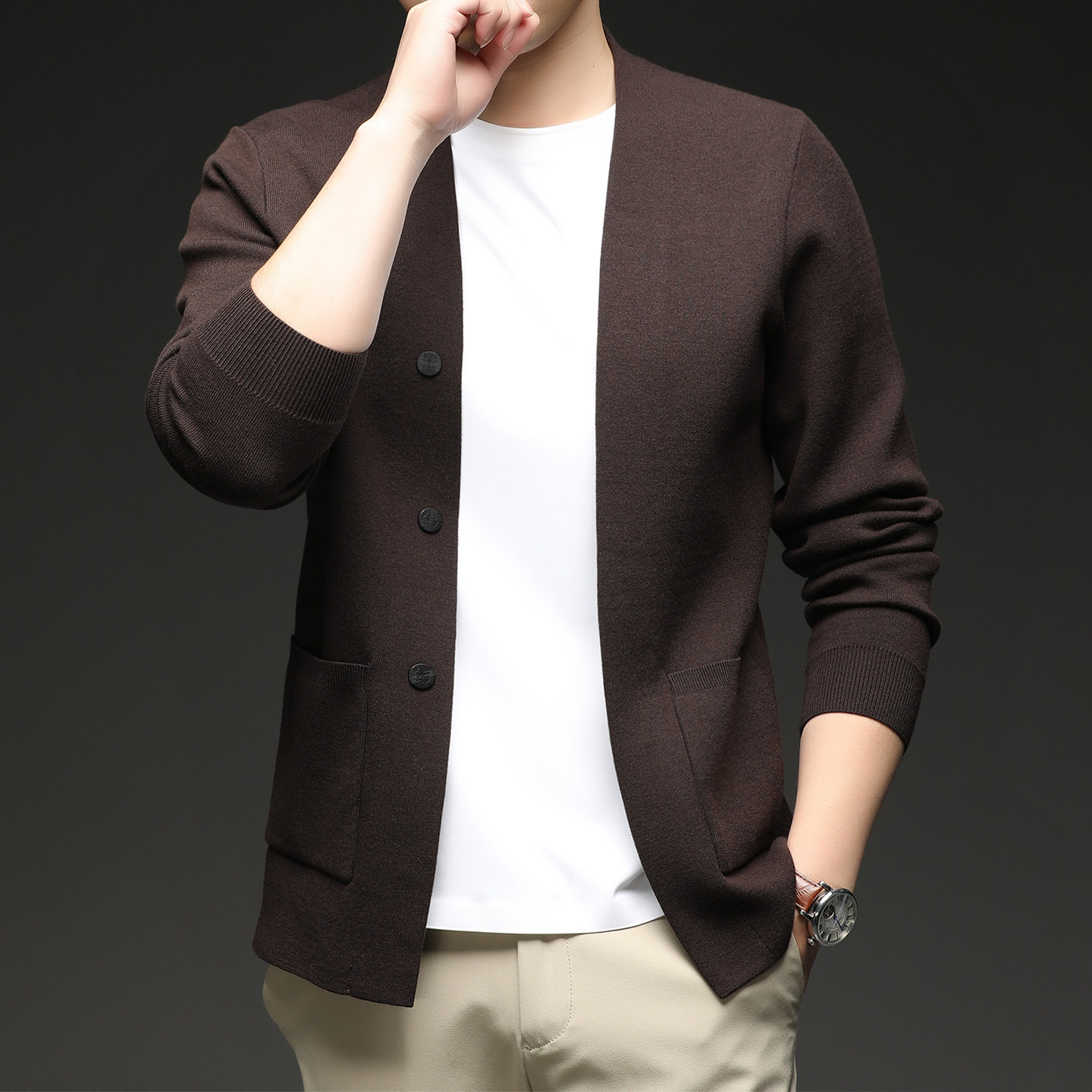 男士长袖针织外套春秋季时尚上衣外穿保暖韩版新款毛衣潮休闲开衫