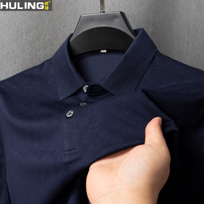 夏季新款短袖T恤男士桑蚕丝时尚休闲POLO衫透气中年爸爸男装上衣