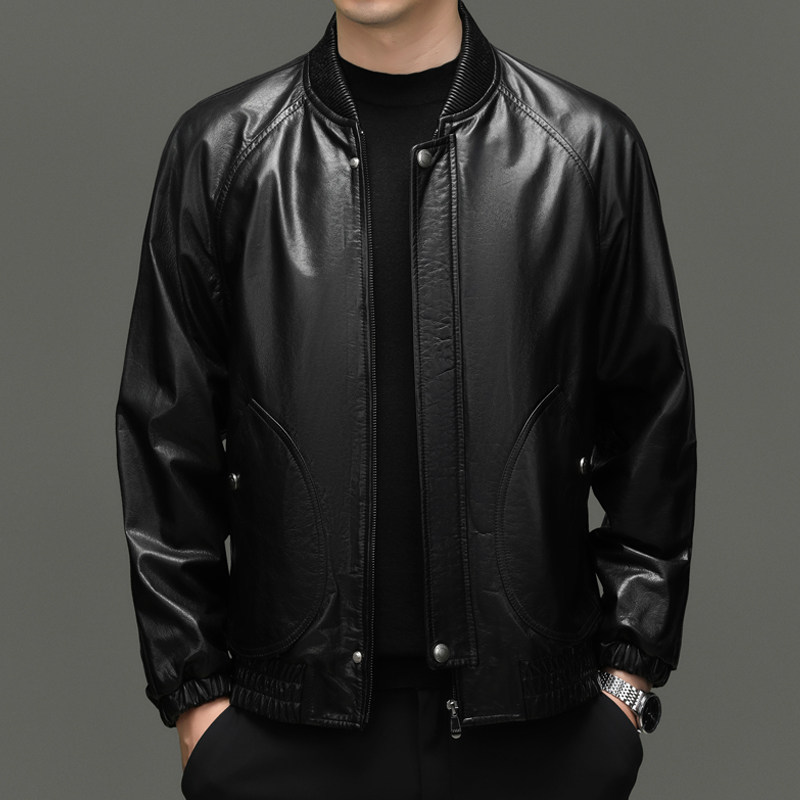 真皮皮衣头层牛皮骑行服男摩托车飞行员皮夹克立领拉链机车服