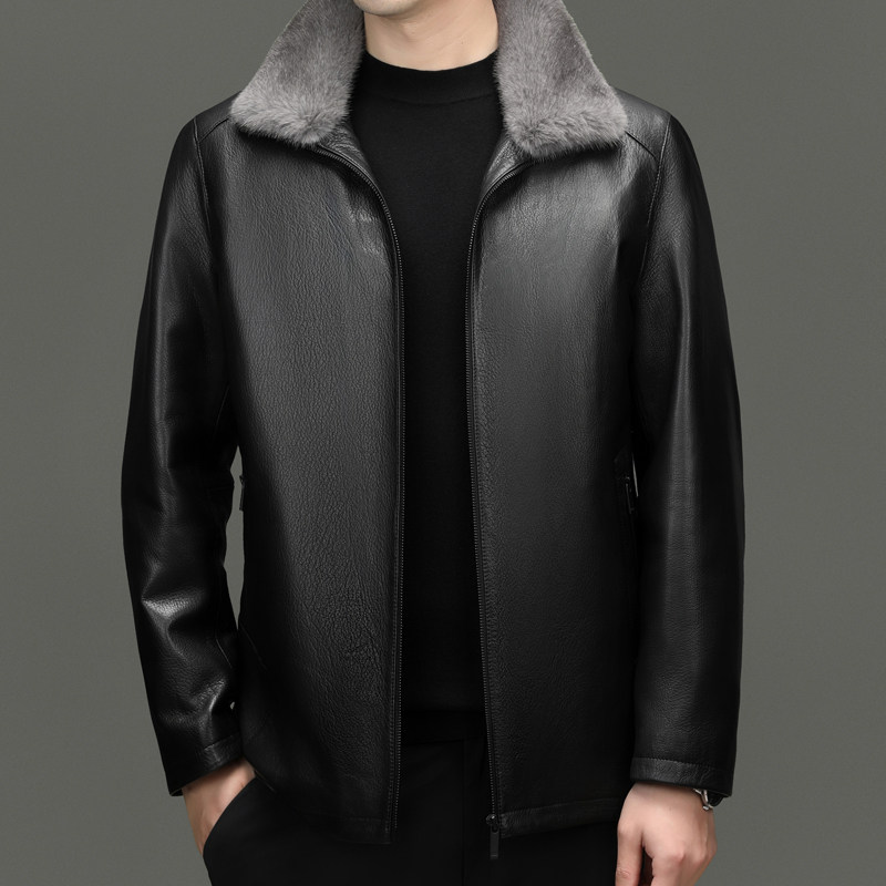 外套夹克皮夹克中年装春秋季宽松新款男士爸爸中老年皮衣休闲衣服