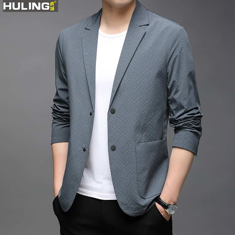 西装外套男春秋季新款修身休闲小西服中青年商务纯色西服潮流上衣