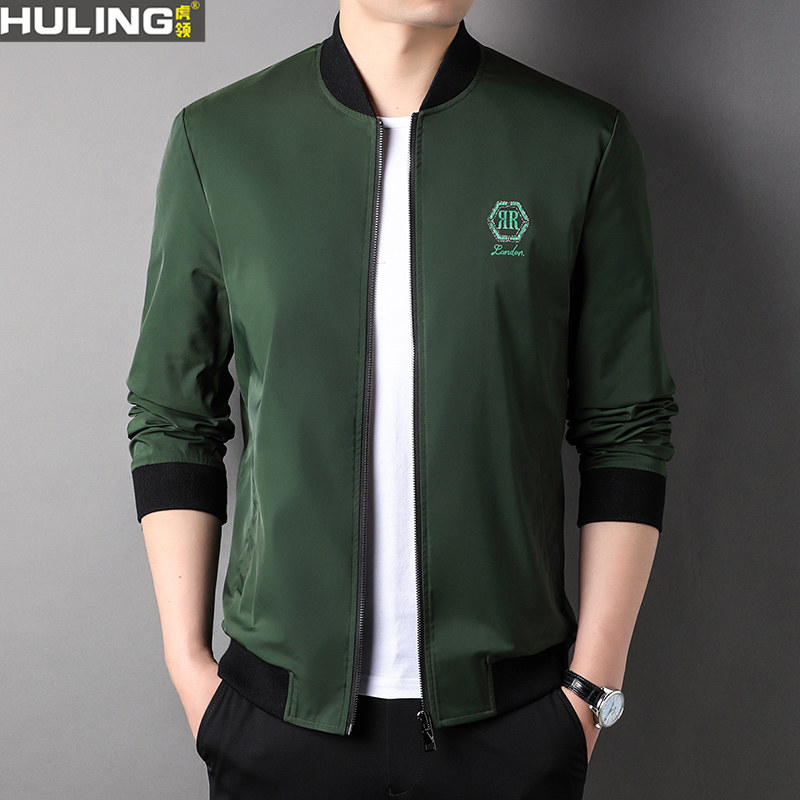 春秋季新款棒球领夹克上衣服商务休闲字母时尚中年爸爸男装外套