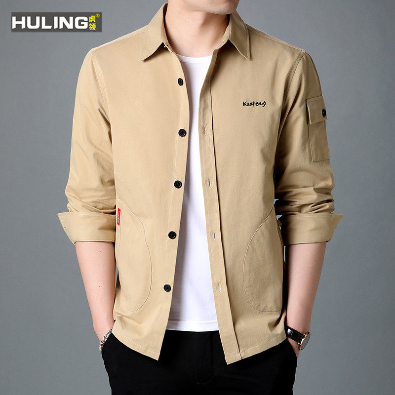 春秋季新款男士长袖衬衫纯棉时尚百搭衬衣宽松休闲外套潮流外穿