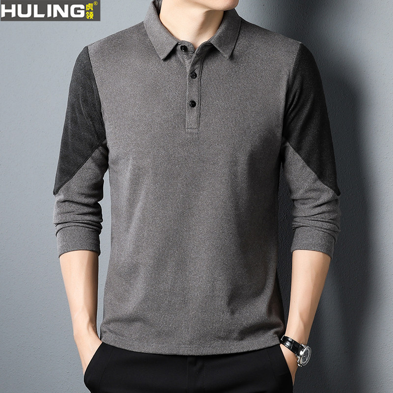 春秋季休闲翻领长袖t恤衫中年男士德绒打底Polo衫上衣男装新款