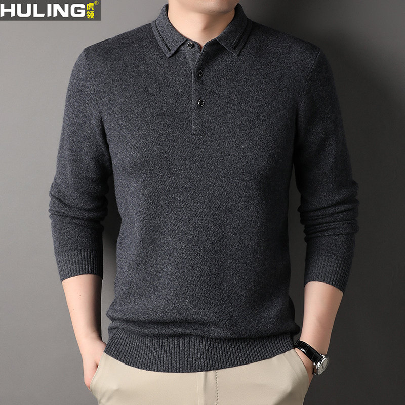 秋冬新款高端100%羊毛衫半翻领毛衣男士简约保暖爸爸针织毛衣打底